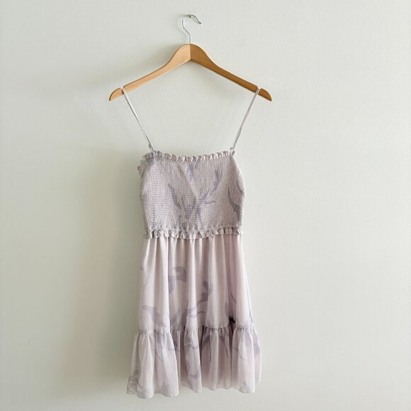 Aritzia Wilfred Catamaran Tiered Smocked Printed Dress Lavender Lilac Purple XS - Picture 5 of 8